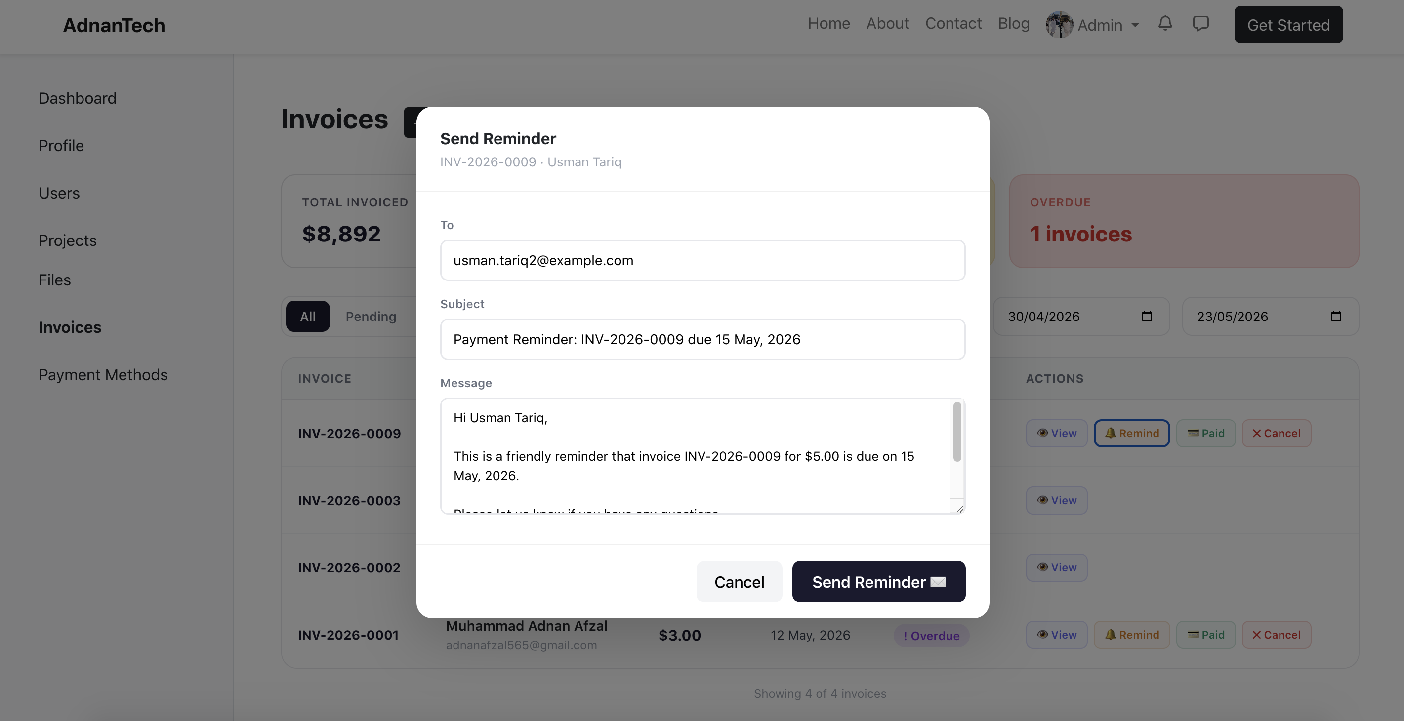 Send Reminder for Invoices