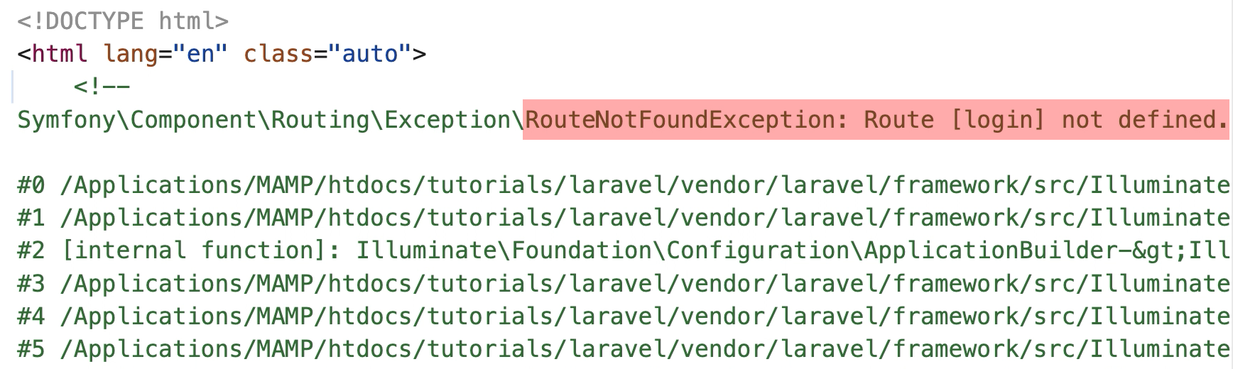 Route [login] not defined - Laravel